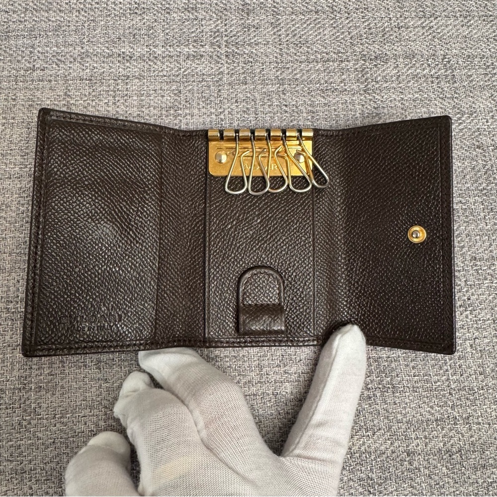 BVLGARI 6-Hook Key Holder – Brown Grained Leather – Made in Italy - Picture 5 of 14
